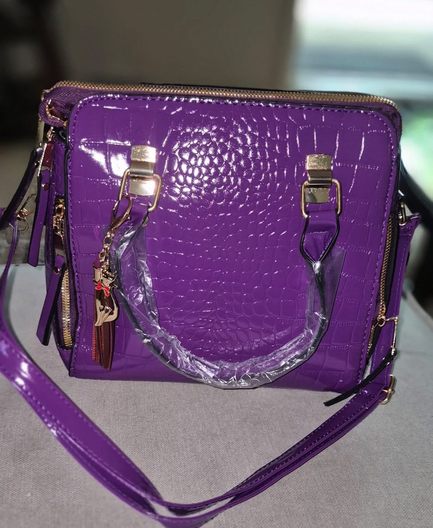 Purple Croc‑Texture Luxury Handbag