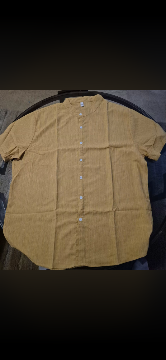 Golden Linen Mandarin Shirt