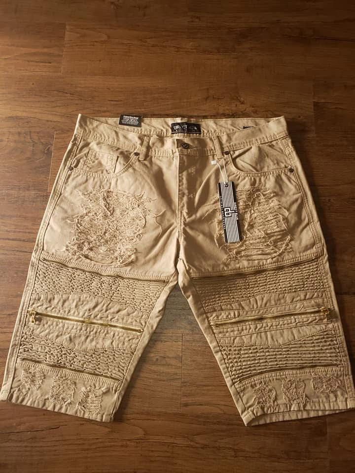 Distressed Tan Panel Shorts