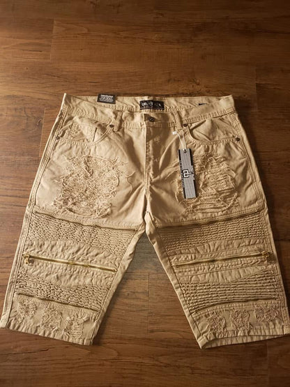 Distressed Tan Panel Shorts