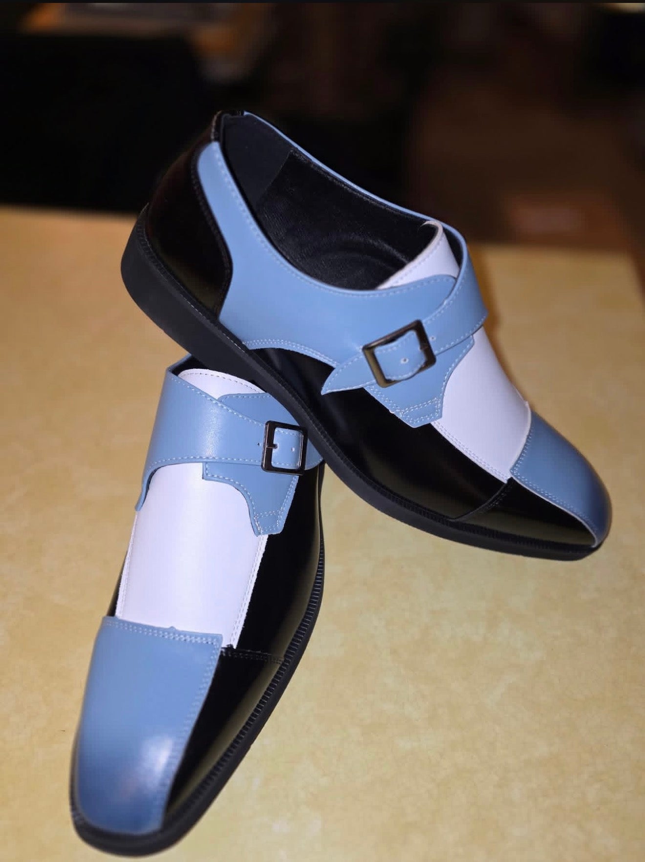 The SkyStep Buckle Loafers – Ice Blue Edition